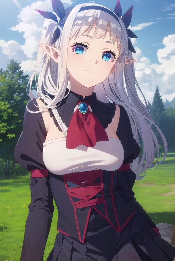 rurushiru, <lora:rurushi ru s1-lora-nochekaiser:1>,
rurushi ru, long hair, blue eyes, hairband, pointy ears, two side up, white hair, smile,
BREAK dress, puffy sleeves, black dress, ascot, brooch, skirt, long sleeves, pantyhose, pleated skirt, puffy sleeves, black skirt, black hairband, red pantyhose,
BREAK outdoors, farm, crops, plants, trees, grass, sun, sky, clouds,
BREAK looking at viewer, (cowboy shot:1.5)
BREAK <lyco:GoodHands-beta2:1>, (masterpiece:1.2), best quality, high resolution, unity 8k wallpaper, (illustration:0.8), (beautiful detailed eyes:1.6), extremely detailed face, perfect lighting, extremely detailed CG, (perfect hands, perfect anatomy),