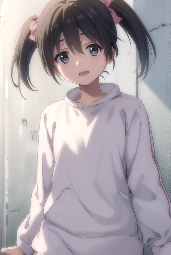itaruitou, <lora:itaru itou-lora-nochekaiser:1>,
itaru itou, short hair, black hair, bow, ribbon, twintails, hair bow, (black eyes:1.3), short twintails, smile, open mouth,
BREAK long sleeves, sweater,
BREAK indoors,
BREAK looking at viewer, (cowboy shot:1.5),
BREAK <lyco:GoodHands-beta2:1>, (masterpiece:1.2), best quality, high resolution, unity 8k wallpaper, (illustration:0.8), (beautiful detailed eyes:1.6), extremely detailed face, perfect lighting, extremely detailed CG, (perfect hands, perfect anatomy),