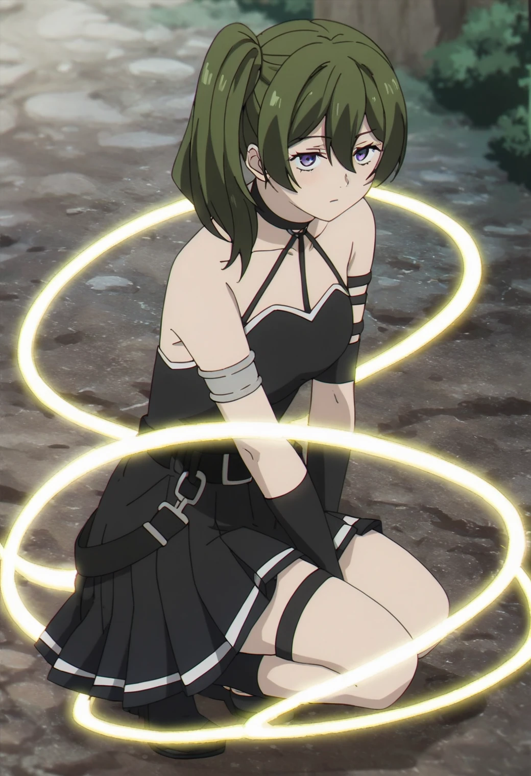 1girl, ubel, green hair, side ponytail, purple eyes, half-closed eyes, small breasts, BREAK
black choker, armlet, arm strap, black dress, torn dress, torn clothes, thigh strap, black belt, belt, BREAK
open mouth, annoyed, expressionless, wet hair, lying, arms behind back, sweat, looking at viewer, navel, nipples, pussy, anus, pussy juice, pussy juice trail, BREAK
1boy, pov, large penis, imminent penetration, , glowing rings, bound by spell, spread pussy, testicles, BREAK
cum overflow, cum, cum on body, cum on face, facial, cum in pussy, cum on hair, bukkake, cum on clothes, BREAK
backlighting, score_9, score_8_up, score_7_up, score_6_up, anime, uncensored, (mignon:0.5), fizrotart, realistic, glowing eyes, (fumihiko \(fu mihi ko\):0.7),
(high quality, detailed, beautiful), shiny, detailed beautiful eyes, outstanding, countershading, detailed soft lighting, 