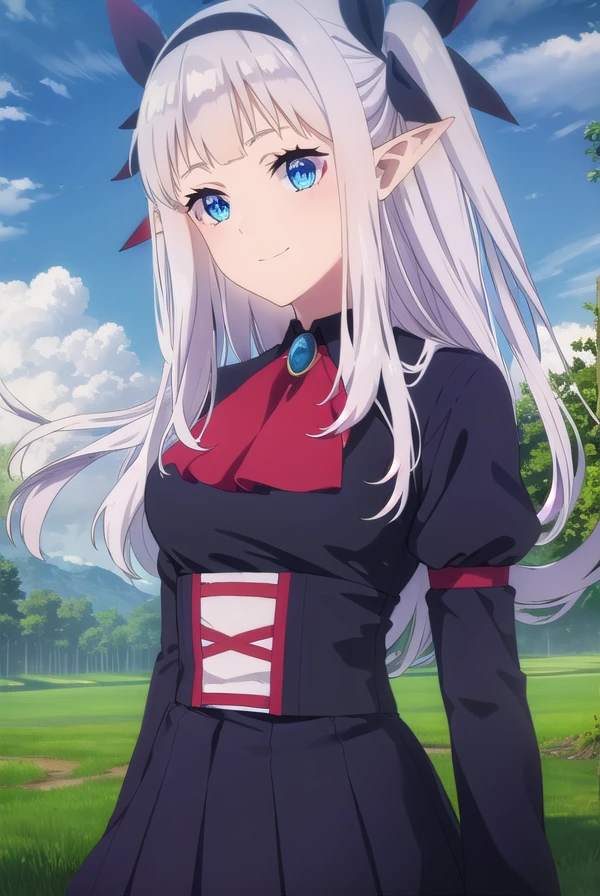 rurushiru, <lora:rurushi ru s1-lora-nochekaiser:1>,
rurushi ru, long hair, blue eyes, hairband, pointy ears, two side up, white hair, smile,
BREAK dress, puffy sleeves, black dress, ascot, brooch, skirt, long sleeves, pantyhose, pleated skirt, puffy sleeves, black skirt, black hairband, red pantyhose,
BREAK outdoors, farm, crops, plants, trees, grass, sun, sky, clouds,
BREAK looking at viewer, (cowboy shot:1.5)
BREAK <lyco:GoodHands-beta2:1>, (masterpiece:1.2), best quality, high resolution, unity 8k wallpaper, (illustration:0.8), (beautiful detailed eyes:1.6), extremely detailed face, perfect lighting, extremely detailed CG, (perfect hands, perfect anatomy),