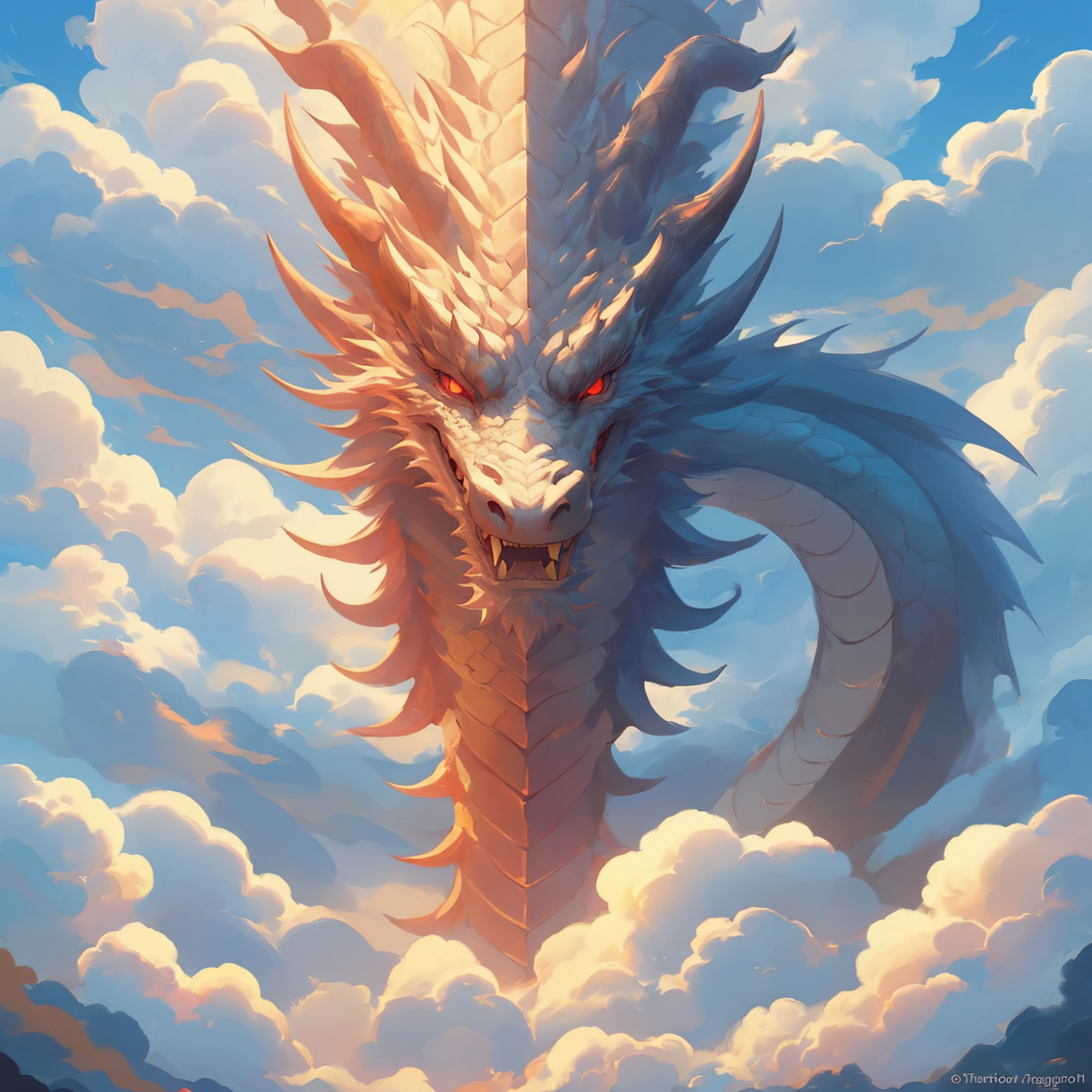 <lora:CloudyDragon:0.5>, artist name, claws, cloud, cloud dragons, cloudy, cloudy sky, cloudydragon, day, dragon, dragons, fangs, horns, no humans, outdoors, pagoda, red eyes, sky, solo, watermark, yellow eyes