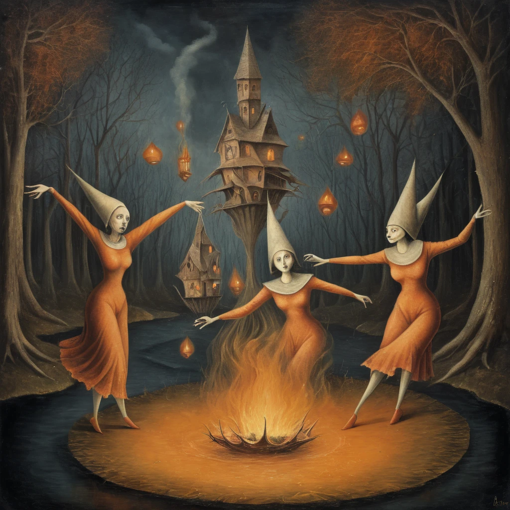(((Old oil Painting by R3m3diosVaro ,surrealism:1,terror (theme),surreal:1))),a party on the church,dancing ,happy,embers,detailed