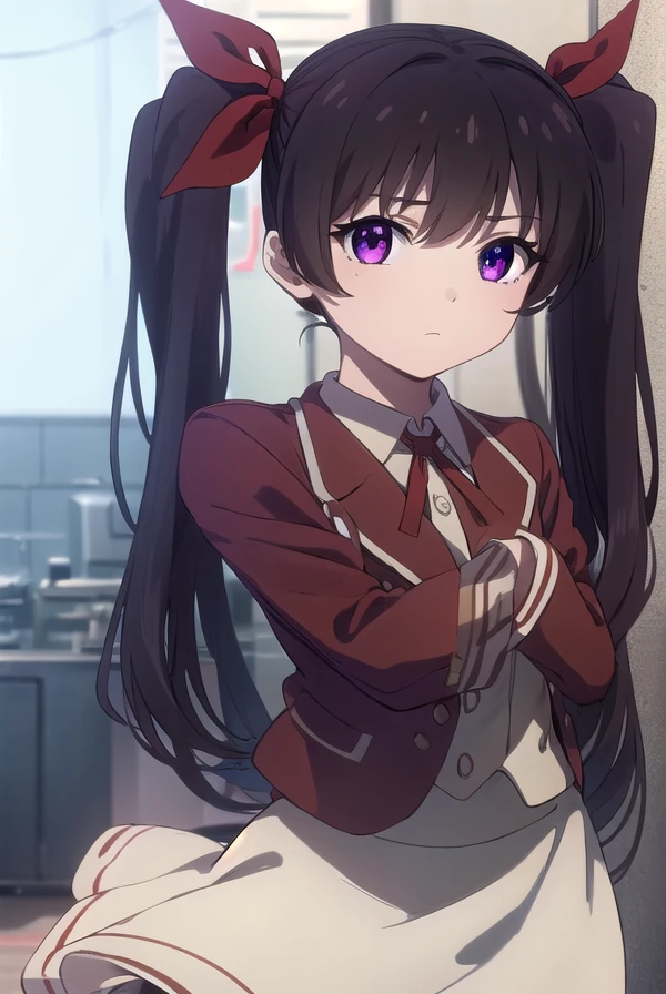 lalaluluhinaguki, <lora:lala lulu hinaguki s1-lora-nochekaiser:1>,
lala lulu hinaguki, black hair, twintails, (purple eyes:1.1), ribbon, hair ribbon, (red ribbon:1.2), child,
BREAK dress, school uniform, blazer, (red blazer:1.2),
BREAK indoors,
BREAK looking at viewer, (cowboy shot:1.5)
BREAK <lyco:GoodHands-beta2:1>, (masterpiece:1.2), best quality, high resolution, unity 8k wallpaper, (illustration:0.8), (beautiful detailed eyes:1.6), extremely detailed face, perfect lighting, extremely detailed CG, (perfect hands, perfect anatomy),