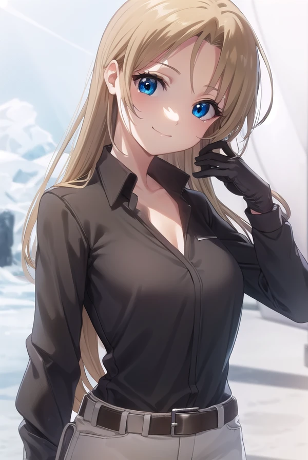 aimaimomoi, <lora:ai mai momoi s1-lora-nochekaiser:1>,
ai mai momoi, long hair, blue eyes, brown hair, (parted bangs:1.5), smile,
BREAK shirt, black shirt, collared shirt, long sleeves, gloves, black gloves, belt, pants, black pants,
BREAK outdoors,
BREAK looking at viewer, (cowboy shot:1.5)
BREAK <lyco:GoodHands-beta2:1>, (masterpiece:1.2), best quality, high resolution, unity 8k wallpaper, (illustration:0.8), (beautiful detailed eyes:1.6), extremely detailed face, perfect lighting, extremely detailed CG, (perfect hands, perfect anatomy),