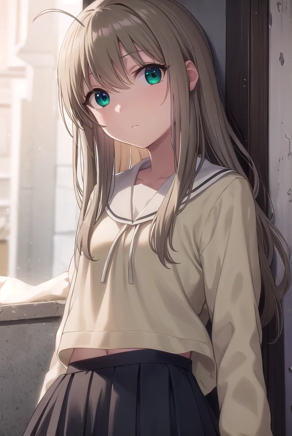 sarasoujushirogane, <lora:sara souju shirogane s1-lora-nochekaiser:1>,
sara souju shirogane, long hair, ribbon, brown hair, (green eyes:1.3), ahoge,
BREAK skirt, long sleeves, school uniform, serafuku,
BREAK indoors, classroom,
BREAK looking at viewer, (cowboy shot:1.5)
BREAK <lyco:GoodHands-beta2:1>, (masterpiece:1.2), best quality, high resolution, unity 8k wallpaper, (illustration:0.8), (beautiful detailed eyes:1.6), extremely detailed face, perfect lighting, extremely detailed CG, (perfect hands, perfect anatomy),