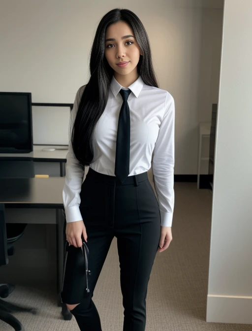 business photo of full body shot of a portrait of adrianaalencarvip <lora:adrianaalencarvip:1>. Whole outfit, clear, sharp, balanced. Professional attire, workplace setting, confident<lora:lcm-lora-sd15:1.0>