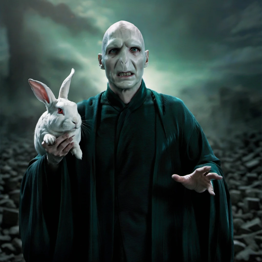 Vordemort is a failed magician with a white rabbit <lora:Voldemort1024:0.8>