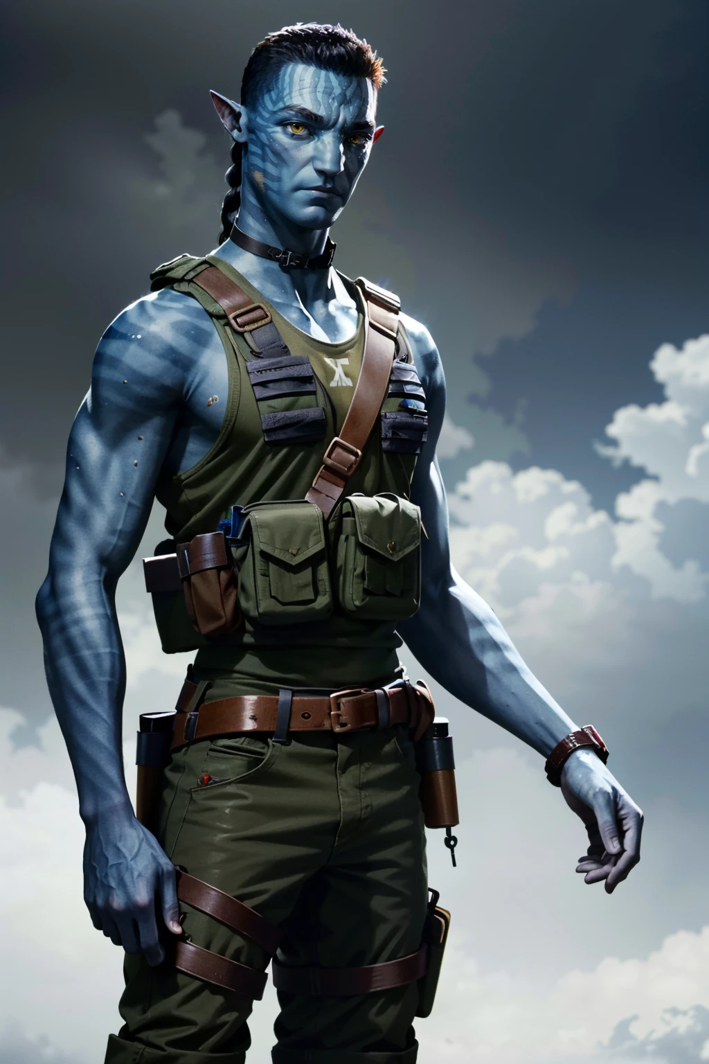 ((ultra detailed, masterpiece, absurdres))
 <lora:AvMilesQ:0.8>
AvMilesQ, 1boy, short hair, blue skin, yellow eyes, holding_object_front_view