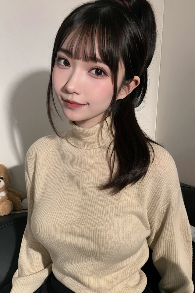 Izuchi nono,1girl,solo,sweater,black hair,stuffed toy,realistic,ponytail,looking at viewer,smile,turtleneck,indoors,long sleeves,black eyes,adjusting hair,brown eyes,bangs,
1girl,best quality,masterpiece,illustration,an extremely delicate and beautiful,CG,unity,8k wallpaper,Amazing,finely detail,masterpiece,official art,extremely detailed CG unity 8k wallpaper,incredibly absurdres,huge filesize,ultra-detailed,highres,extremely detailed,beautiful detailed girl,realistic,light contrast,<lora:Izuchi nono:0.8>,