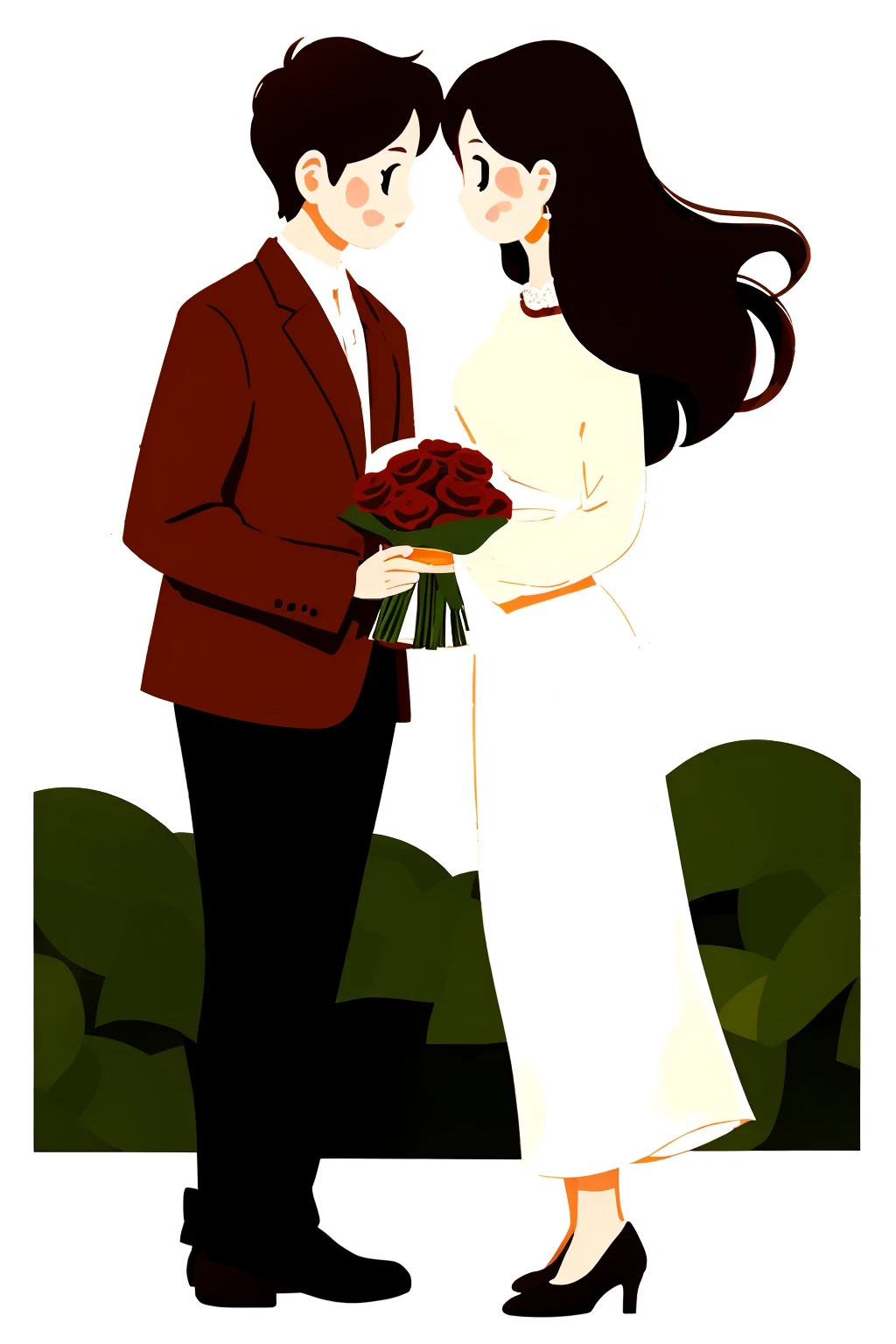 Valentine's Day,Flat painted style,1girl AND 1boy,simple background,<lora:lbc_Valentine's Day:1.2>,love,romantism,masterpiece,
