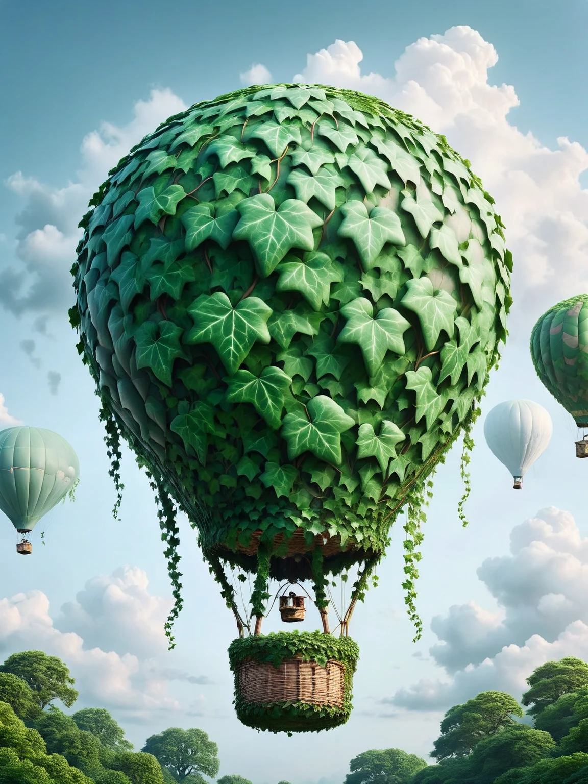 An ais-ivy hot air balloon, floating amidst sculpted clouds <lora:ais-ivy-sdxl:1>