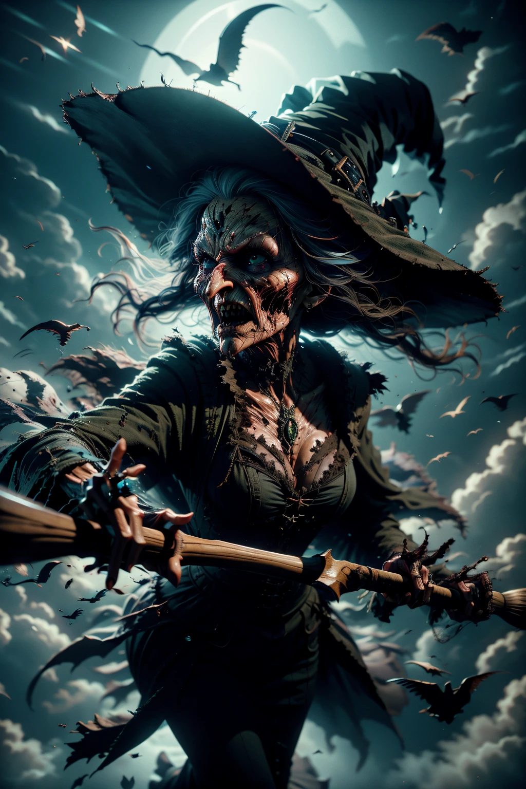 a witch flying on her broom, ral-wtchz <lora:ral-wtchz-sd15:1>