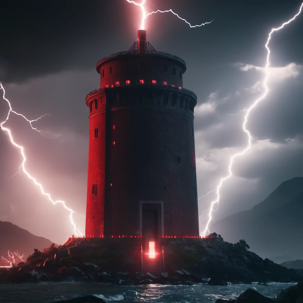 cinematic film still of  <lora:Command and Conquer style:1>
a red and white tower with a lightning bolt,no humans,science fiction,electricity Command & Conquer, Red Alert style, Command and Conquer style, shallow depth of field, vignette, highly detailed, high budget, bokeh, cinemascope, moody, epic, gorgeous, film grain, grainy