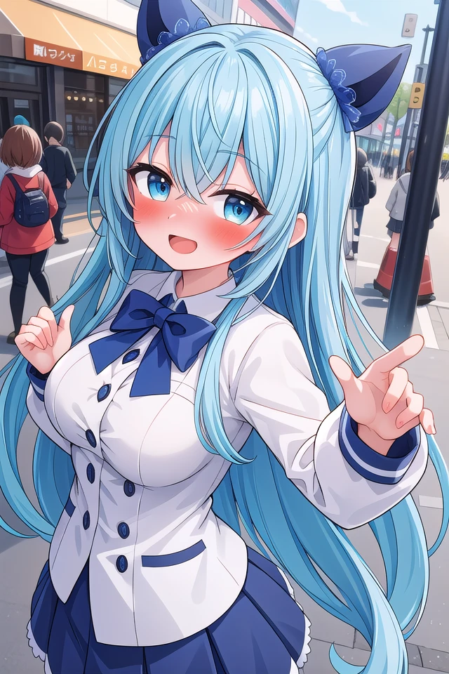 <lora:yudedako_noline_cheek_v100:0.8>
insanely detailed, absurdres, ultra-highres, ultra-detailed, best quality,
1girl, solo, nice hands, perfect hands
BREAK
(wearing winter school uniform),
happy smile, laugh, open mouth,
dynamic pose, cowboy shot, looking at viewer
BREAK
slender, kawaii, perfect symmetrical face, ultra cute girl, ultra cute face, ultra detailed eyes, ultra detailed hair, ultra cute, ultra beautiful,
in harajuku, shibuya, tokyo, street, crowd, cityscape,
medium large breasts, (cleavage:-1)
BREAK
(turquoise blue medium hair, black eyes), hair between eyes