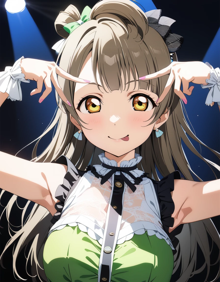 1girl,
minami kotori, love live!
idol, dol_costume,
solo,stage light,smile,
<lora:oshinokoparodyXL1:0.8>,oshinokoparody, tongue out,double v, upper body,
masterpiece, best quality, ultra detailed, highres,4k,(ultra-detailed:1.4) (illustration:0.5), (ray tracing,:0.8),(anime colored:0.7),(ai-generated:0.2),