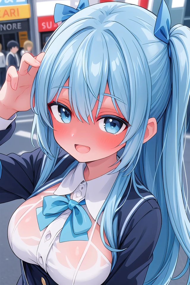 <lora:yudedako_noline_fullface_v100:1>
insanely detailed, absurdres, ultra-highres, ultra-detailed, best quality,
1girl, solo, nice hands, perfect hands
BREAK
(wearing winter school uniform),
happy smile, laugh, open mouth,
dynamic pose, cowboy shot, looking at viewer
BREAK
slender, kawaii, perfect symmetrical face, ultra cute girl, ultra cute face, ultra detailed eyes, ultra detailed hair, ultra cute, ultra beautiful,
in harajuku, shibuya, tokyo, street, crowd, cityscape,
medium large breasts, (cleavage:-1)
BREAK
(turquoise blue medium hair, black eyes), hair between eyes