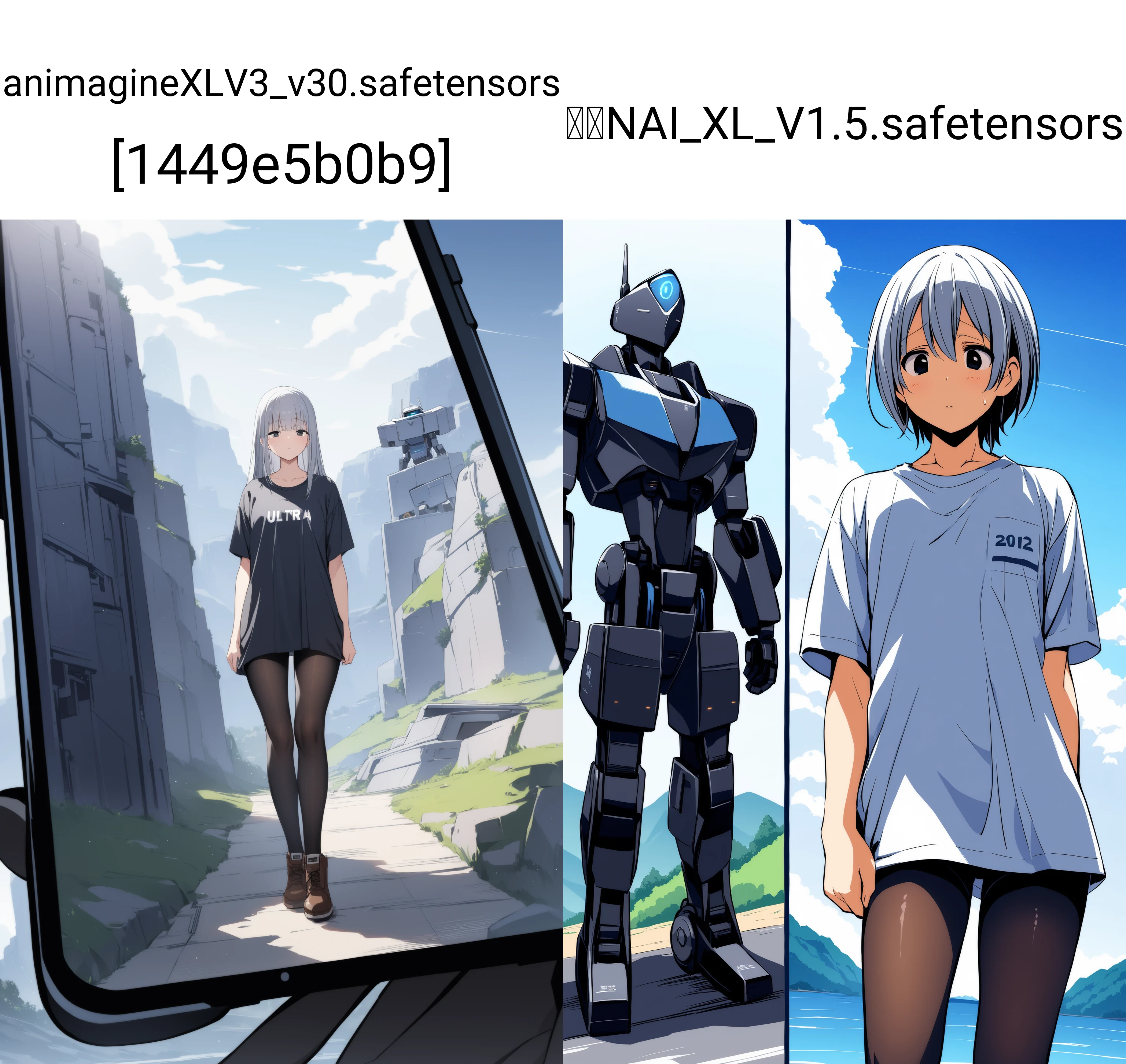 Year 2010,{2boys},sad,downloading apps,at zoom out view,in landscape scene,robot profession,{black} eyes,silver straight hair,wearing t-shirt cloth,wearing tights,proportional body,, masterpiece,best quality,ultra-detailed,
