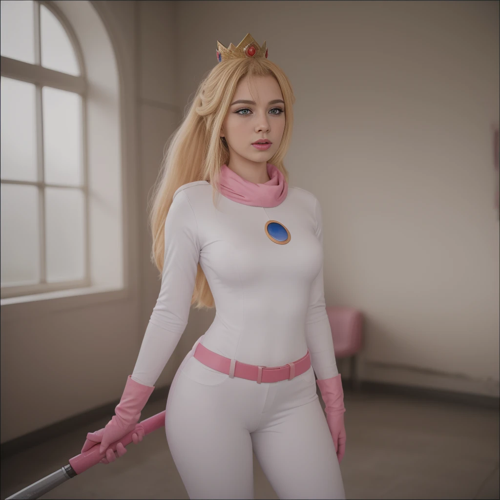 <lora:peach_mariokart_outfit:0.8> princess_peach_mariokart_outfit
woman, caucasian, blonde hair.
Standing on a racetrack, realistic, hires, high quality, 4k, 8k, hi-res, detailed, photorealistic, clean, focused