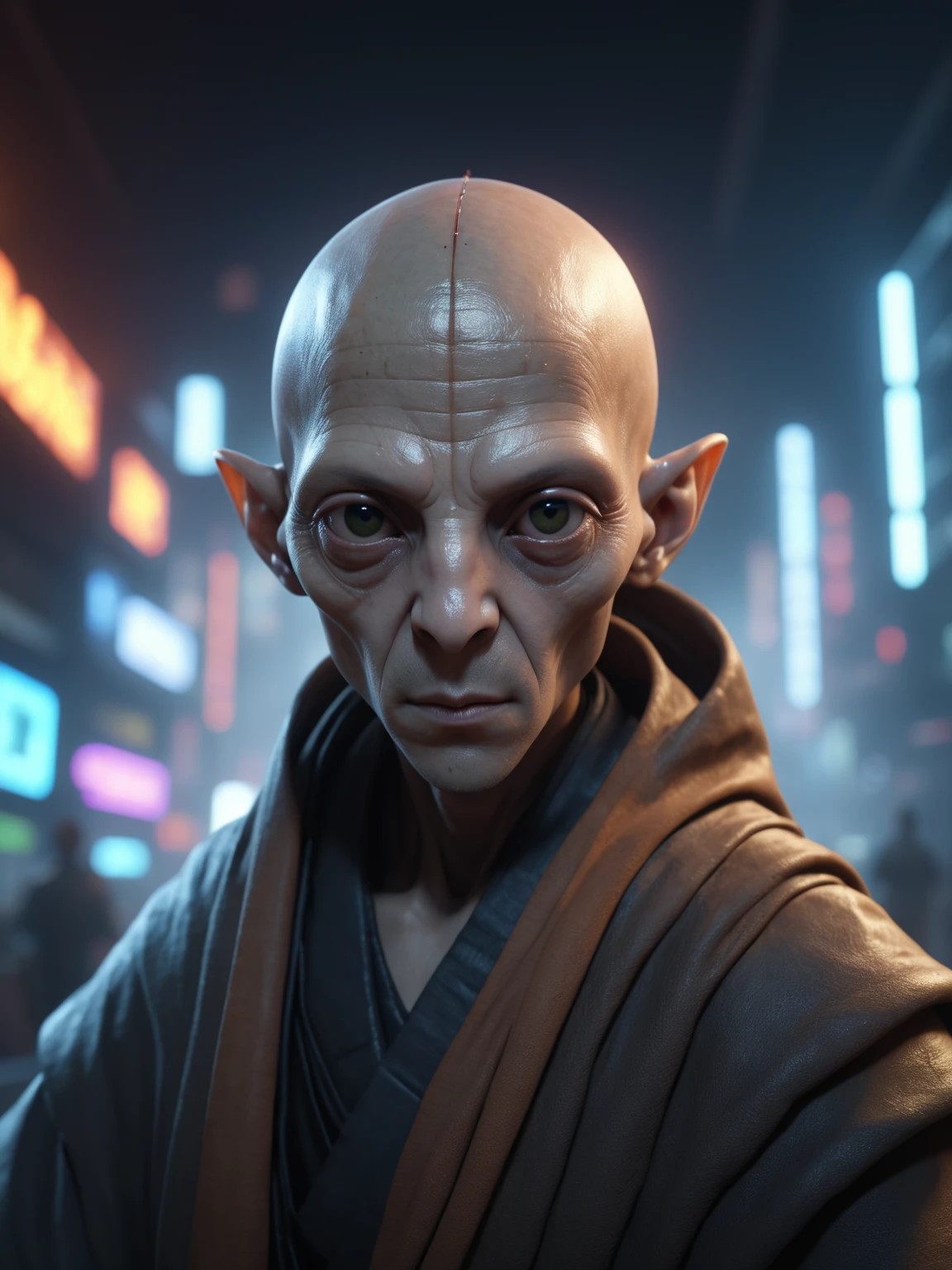 maximalist beautiful 3D render of the highest quality of a close up portrait of an alien monk made out of translucent ether and smoky magic, in a cyberpunk harbor on a still Sunday evening, professional 3d, octane render, highly detailed, volumetric, dramatic lighting, octane highly render, abstract 3d rendering, Maxon cinema 4d, octane render, octane render w 1024, Autodesk, cinema 4 d sharp focus, NVidia optix, maximalist, an image of immaculate quality and with stunning detail in high definition 8K and beyond