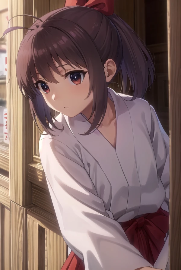 kaorukosumirekoichijou, <lora:kaoruko sumireko ichijou s1-lora-nochekaiser:1>,
kaoruko sumireko ichijou, brown hair, (brown eyes:1.5), ponytail,
BREAK skirt, long sleeves, japanese clothes, hakama, hakama skirt, miko, red hakama,
BREAK outdoors, shrine,
BREAK looking at viewer, (cowboy shot:1.5)
BREAK <lyco:GoodHands-beta2:1>, (masterpiece:1.2), best quality, high resolution, unity 8k wallpaper, (illustration:0.8), (beautiful detailed eyes:1.6), extremely detailed face, perfect lighting, extremely detailed CG, (perfect hands, perfect anatomy),