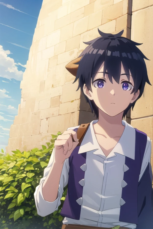 hirakumachio, <lora:hiraku machio s1-lora-nochekaiser:1>,
hiraku machio, black hair, hair between eyes, blue hair, (purple eyes:1.1), male focus,
BREAK shirt, white shirt, belt, vest, sleeves rolled up,
BREAK outdoors, farm, crops, plants, trees, grass, sun, sky, clouds,
BREAK looking at viewer, (cowboy shot:1.5)
BREAK <lyco:GoodHands-beta2:1>, (masterpiece:1.2), best quality, high resolution, unity 8k wallpaper, (illustration:0.8), (beautiful detailed eyes:1.6), extremely detailed face, perfect lighting, extremely detailed CG, (perfect hands, perfect anatomy),