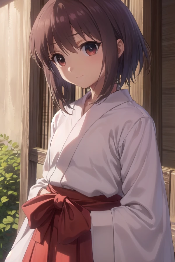 kaorukosumirekoichijou, <lora:kaoruko sumireko ichijou s1-lora-nochekaiser:1>,
kaoruko sumireko ichijou, brown hair, (brown eyes:1.5), smile,
BREAK skirt, long sleeves, japanese clothes, hakama, hakama skirt, miko, red hakama,
BREAK outdoors, shrine,
BREAK looking at viewer, (cowboy shot:1.5)
BREAK <lyco:GoodHands-beta2:1>, (masterpiece:1.2), best quality, high resolution, unity 8k wallpaper, (illustration:0.8), (beautiful detailed eyes:1.6), extremely detailed face, perfect lighting, extremely detailed CG, (perfect hands, perfect anatomy),