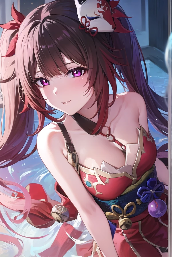 honkaisparkle, <lora:honkai sparkle-lora-nochekaiser:1>,
sparkle, long hair, bangs, black hair, hair ornament, twintails, (red eyes:1.3), bell, mask, mask on head, fox mask, smile,
BREAK dress, bare shoulders, japanese clothes, sash, tattoo, red dress,
BREAK outdoors,
BREAK looking at viewer, (cowboy shot:1.5)
BREAK <lyco:GoodHands-beta2:1>, (masterpiece:1.2), best quality, high resolution, unity 8k wallpaper, (illustration:0.8), (beautiful detailed eyes:1.6), extremely detailed face, perfect lighting, extremely detailed CG, (perfect hands, perfect anatomy),