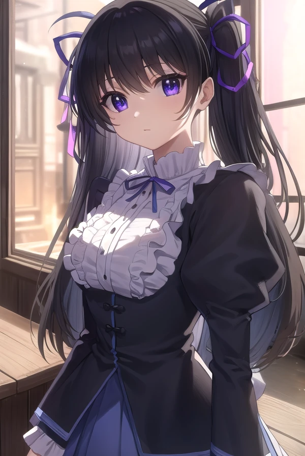 kirayurasakurazuki, <lora:kira yura sakurazuki s1-lora-nochekaiser:1>,
kira yura sakurazuki, long hair, black hair, (purple eyes:1.1), hair ribbon, antenna hair, twintails, purple ribbon,
BREAK long sleeves, puffy sleeves, juliet sleeves, frills, dress, black dress,
BREAK indoors,
BREAK looking at viewer, (cowboy shot:1.5)
BREAK <lyco:GoodHands-beta2:1>, (masterpiece:1.2), best quality, high resolution, unity 8k wallpaper, (illustration:0.8), (beautiful detailed eyes:1.6), extremely detailed face, perfect lighting, extremely detailed CG, (perfect hands, perfect anatomy),