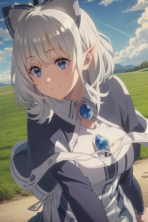 farmingisekaiflora, <lora:farming isekai flora s1-lora-nochekaiser:1>,
flora, long hair, bangs, ahoge, bow, hair bow, grey hair, pointy ears, medium hair, (grey eyes:1.3), black bow, elf, smile,
BREAK jewelry, capelet, brooch, bridal gauntlets,
BREAK outdoors, farm, crops, plants, trees, grass, sun, sky, clouds,
BREAK looking at viewer, (cowboy shot:1.5)
BREAK <lyco:GoodHands-beta2:1>, (masterpiece:1.2), best quality, high resolution, unity 8k wallpaper, (illustration:0.8), (beautiful detailed eyes:1.6), extremely detailed face, perfect lighting, extremely detailed CG, (perfect hands, perfect anatomy),