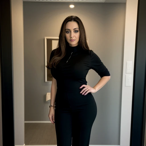 business photo of full body shot of a portrait of ava_addams, pants, black attire <lora:ava_addams:1>. Whole outfit, clear, sharp, balanced. Professional attire, workplace setting, confident<lora:lcm-lora-sd15:1.0>