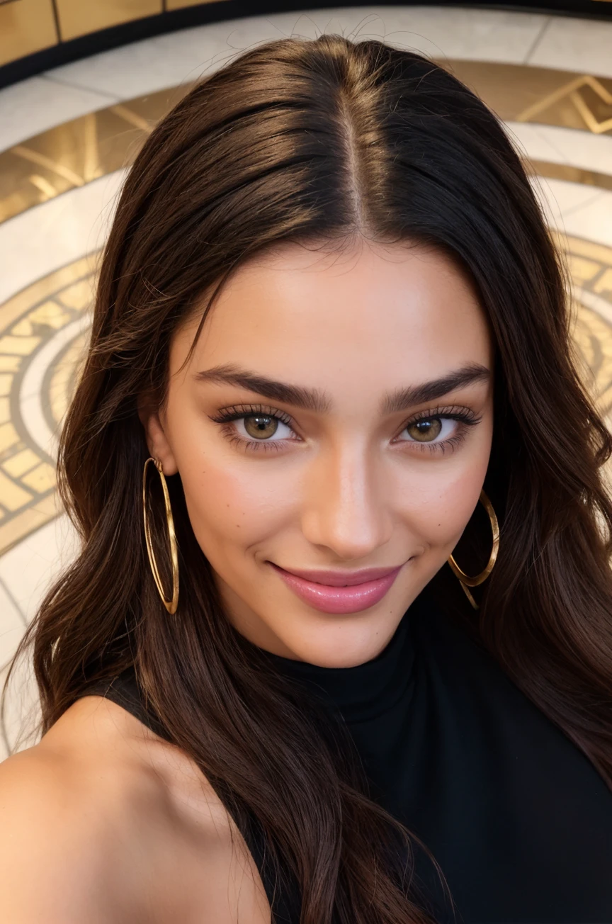 (Instagram SHOT:1.4) Influencers Deluxe_KC-Diamond (Black Leggings and a Black and Gold T-Shirt:1.4)((Photo Focus, DOF, Aperture, insanely detailed and intricate, character, hypermaximalist, elegant, amative, hyper realistic, super detailed)) <lora:more_details:0.15> (at a luxurious hotel lobby:1.5) (skinny, slim, slender, perky boobs, abs:1.4)(Selfie, overhead view:1.5)(facial close-up shot:1.6)(smile:1.2)