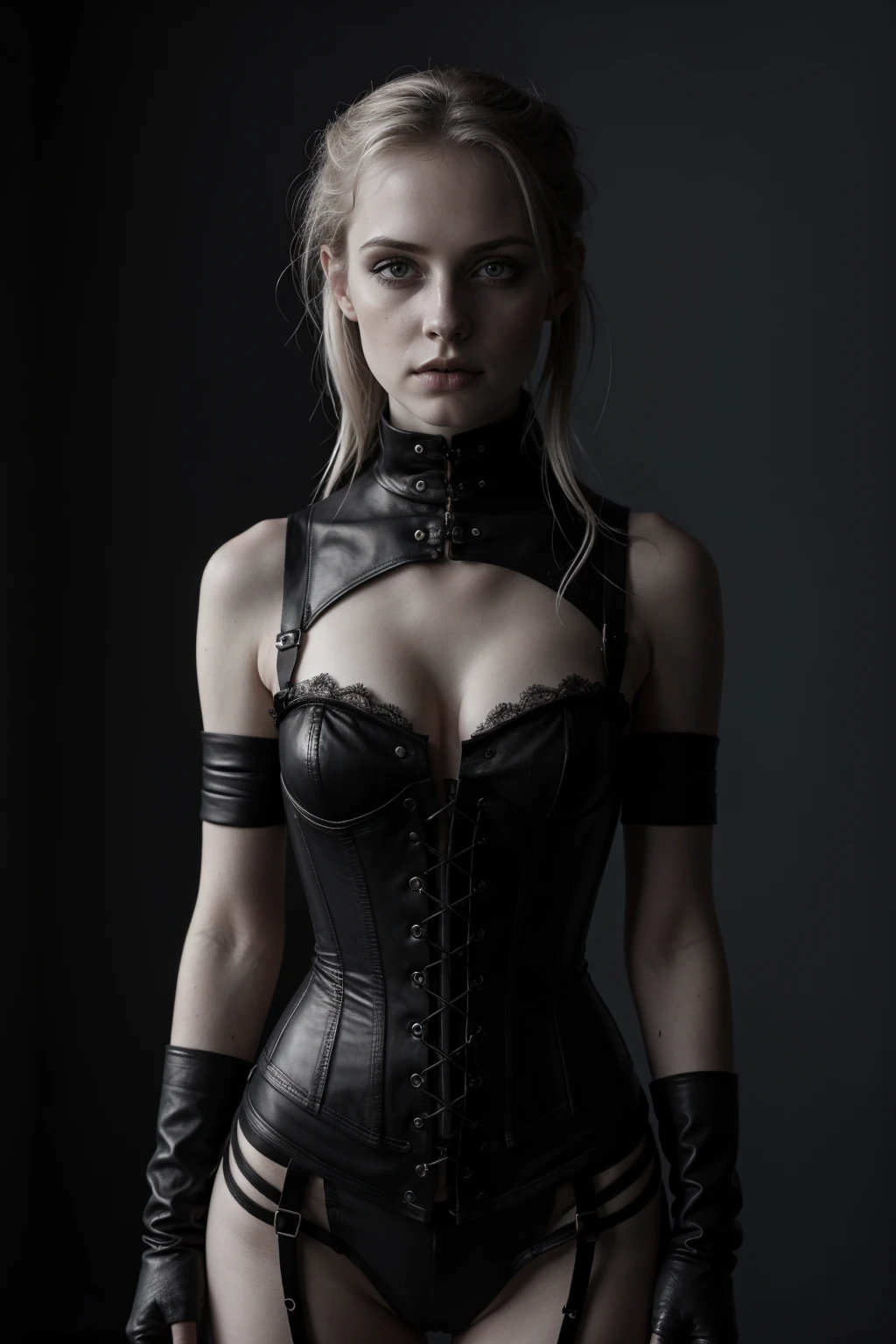 pale skinned woman wearing black leather corset, atmospheric, cinematic, high detail, masterpiece, smoke <lora:G0thG1rl_sd15_style_v3:0.65> g0thg1rl