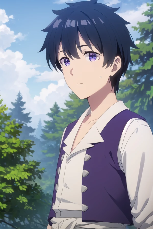 hirakumachio, <lora:hiraku machio s1-lora-nochekaiser:1>,
hiraku machio, black hair, hair between eyes, blue hair, (purple eyes:1.1), male focus,
BREAK shirt, white shirt, belt, vest, sleeves rolled up,
BREAK outdoors, farm, crops, plants, trees, grass, sun, sky, clouds,
BREAK looking at viewer, (cowboy shot:1.5)
BREAK <lyco:GoodHands-beta2:1>, (masterpiece:1.2), best quality, high resolution, unity 8k wallpaper, (illustration:0.8), (beautiful detailed eyes:1.6), extremely detailed face, perfect lighting, extremely detailed CG, (perfect hands, perfect anatomy),