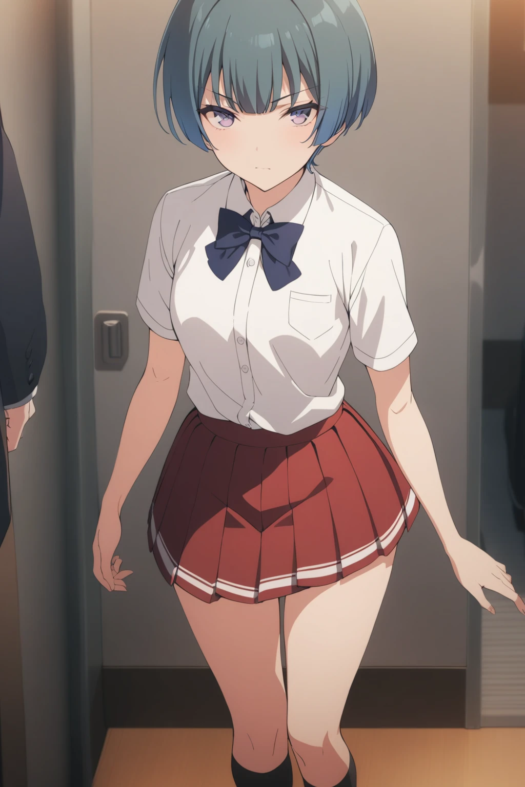 ((nsfw, nude,show off nipple,highest quality,aroused,beautiful busty,beautiful eyes,beautiful face,detailed eyes,beautiful pussy,side-tie panties, huge breasts,masterpiece, High resolution,best quality, masterpiece, high quality, insanely detailed, one girl,bitch,stockings)), (((one girl,ichika nakano,serafuku,))), one-piece , breasts, pantyhose, blush, standing