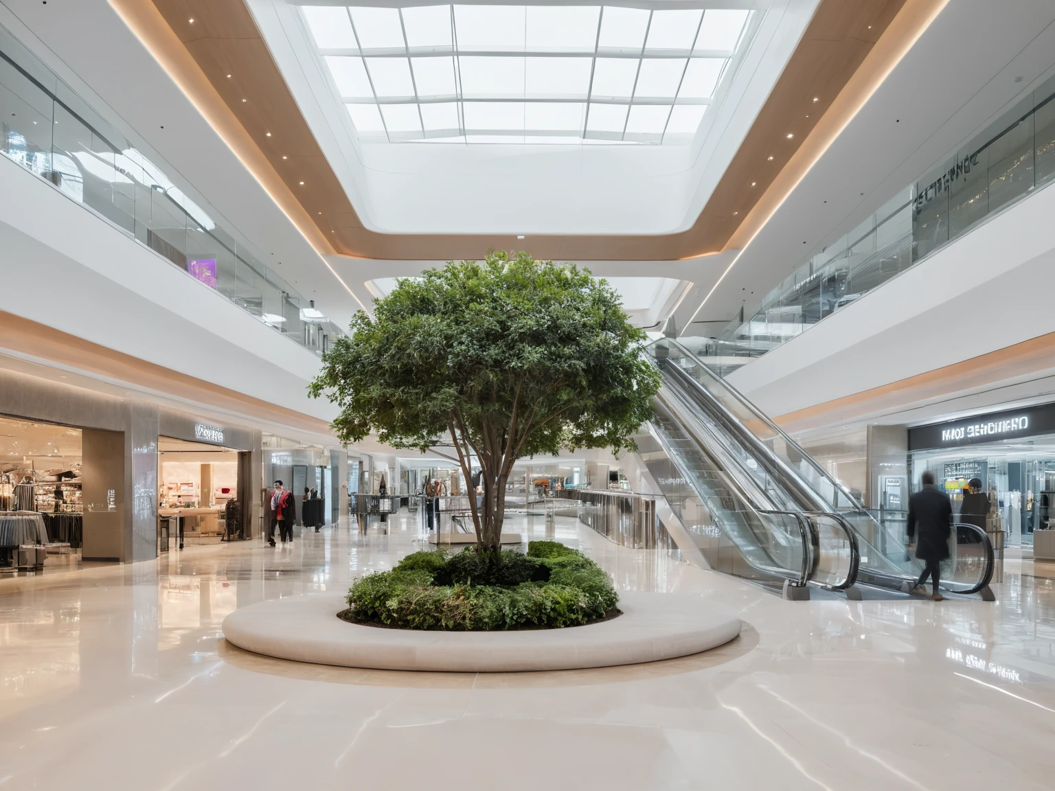 <lora:JJsShoppingMall_XL-000004:1>, ((Shopping mall)),(best quality)), ((masterpiece)), ((Shopping mall)), (realistic), indoors, bench, flower pot,bush, flag, tree pot, scenery, glass handrail, reflection, decorate ceiling, ceiling lighting,stainless, high detailed,sky, cloud, 3 floors,screen, RAW photo, subject, 8k uhd, dslr, soft lighting, high quality, film grain, Fujifilm XT3 , building, shop, no human, dramatic lighting,
