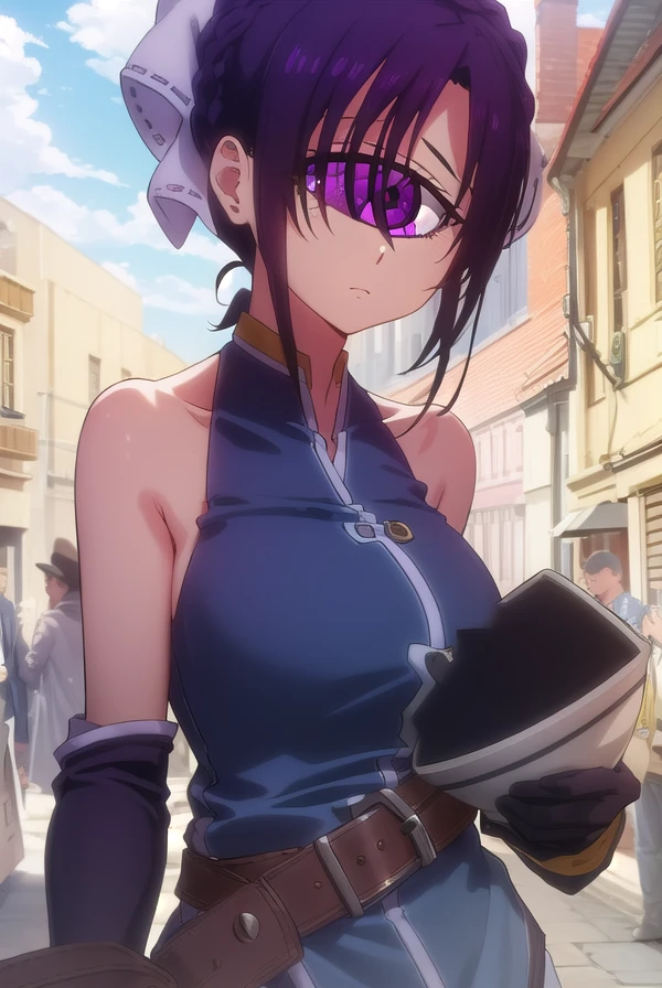 memeredon, <lora:meme redon s1-lora-nochekaiser:1>,
meme redon, purple hair, (purple eyes:1.1), monster girl, (one-eyed:1.5), cyclops,
BREAK gloves, boots, head scarf, chinese clothes, bare shoulders, collarbone,
BREAK outdoors,
BREAK looking at viewer, (cowboy shot:1.5)
BREAK <lyco:GoodHands-beta2:1>, (masterpiece:1.2), best quality, high resolution, unity 8k wallpaper, (illustration:0.8), (beautiful detailed eyes:1.6), extremely detailed face, perfect lighting, extremely detailed CG, (perfect hands, perfect anatomy),