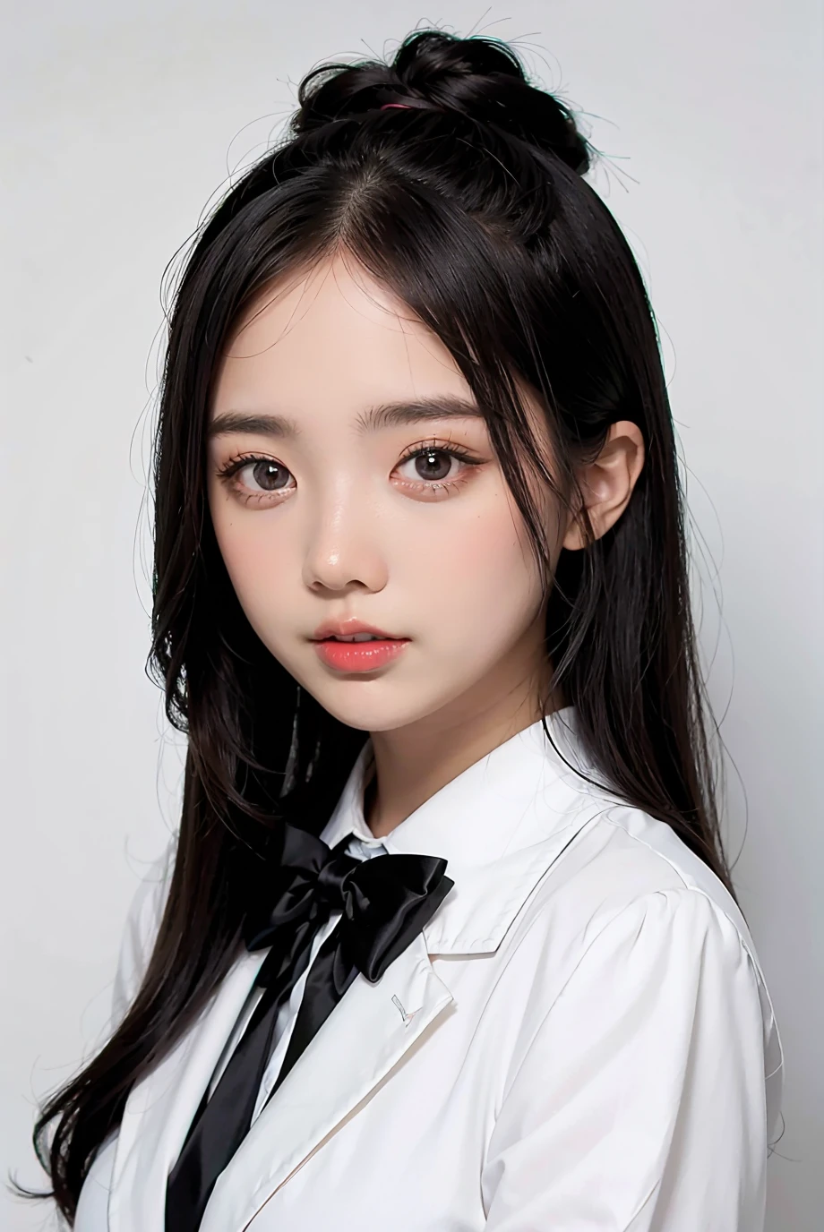 1girl, black formal attire, white background, <lora:lilypichu-04:1>