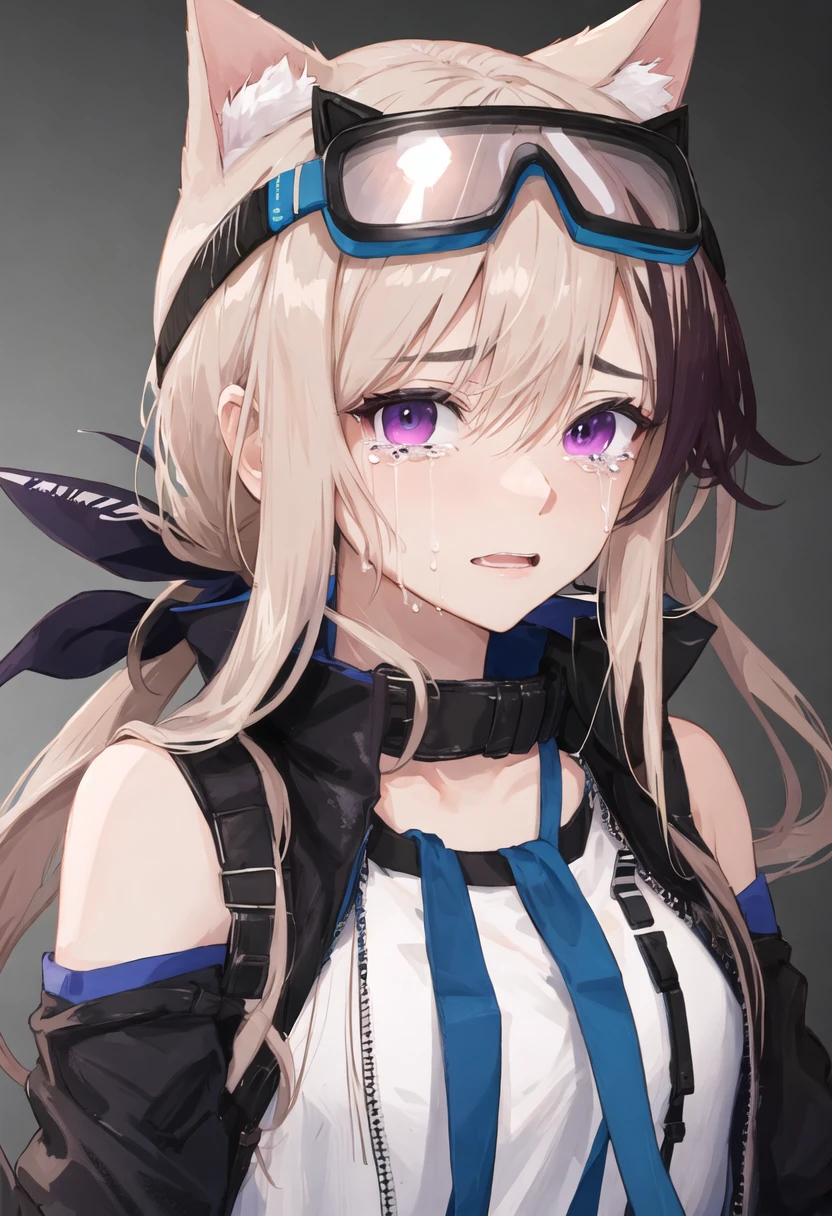 best quality, masterpiece, highres, solo, {cardigan_arknights:0.90}, crying, sobbing, tears, portrait, looking at viewer