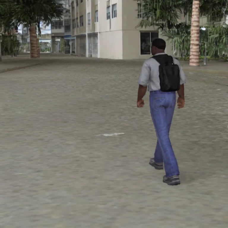 <lora:ViceCity-1avi:0.75>, vicecitylplw, lowpoly, black man walking