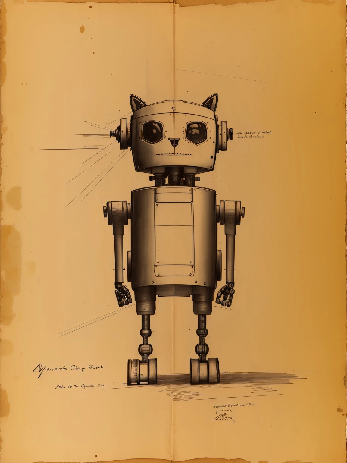 masterpiece, high quality,drawing of a robot cat, pen sketch, <lora:J_ancient_sketch:0.8> j_ancient_sketch