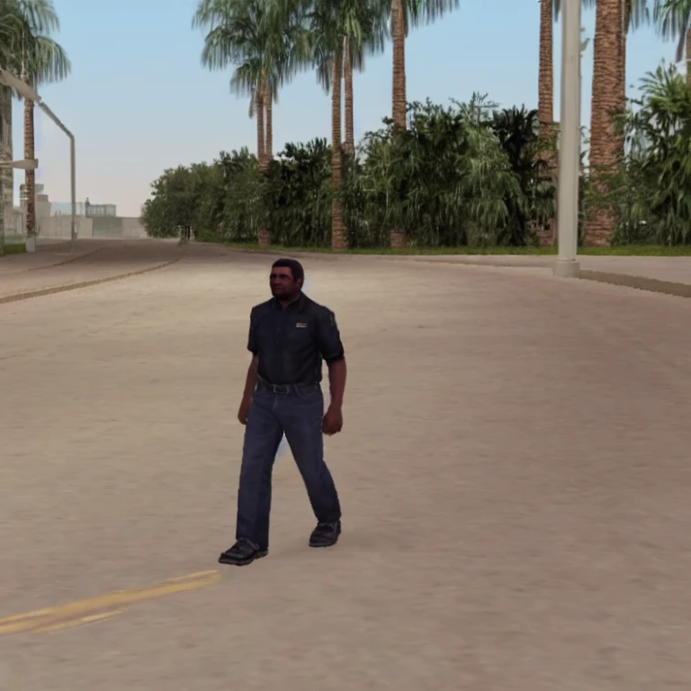 <lora:ViceCity-1avi:0.75>, vicecitylplw, lowpoly, black man walking