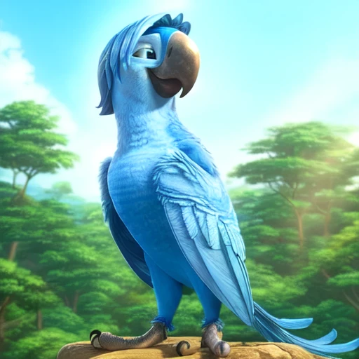 <lora:BirdMovie:0.7> Roberto, male, spix macaw, best quality, masterpiece, smile, full body, standing, detailed, fluff, feathers