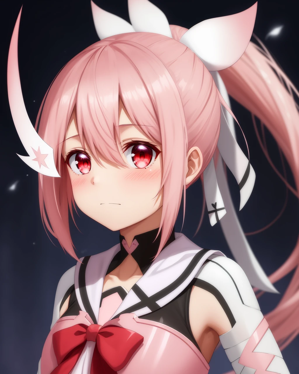 <lora:Yuuki_Yuna-10:0.8>,1girl, solo, blush, hair ornament , ribbon, hair between eyes,(very long hair), ponytail, (pink hair),(red eyes),side ponytail,magical girl,