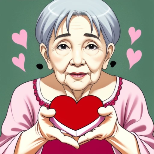 <lora:heart_gift_v1:0.5>,heart gift, old woman