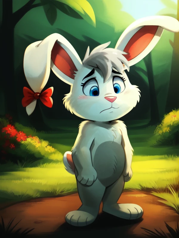 (by Haychel, by Velveteksotica, by Supplesee, by Inu-Sama), [(ultra realistic, unreal engine)::0.5], 
( <lora:Beehonie4:0.8>, solo, cute, cub, small body, dwarf, Beehonie, wild rabbit, girl, white body, white head, white arms, white legs, gray belly, gray hair, blue eyes, pink nose, red bows on the ears, mouth closed, upset, bad mood, standing, on the ground, outside, in the rain)
BREAK,
detailed background, depth of field, shadow, sunlight, ambient silhouette, backlighting, 
masterpiece, best quality, 4k, 2k, high detail, shaded, toony, absurd res
