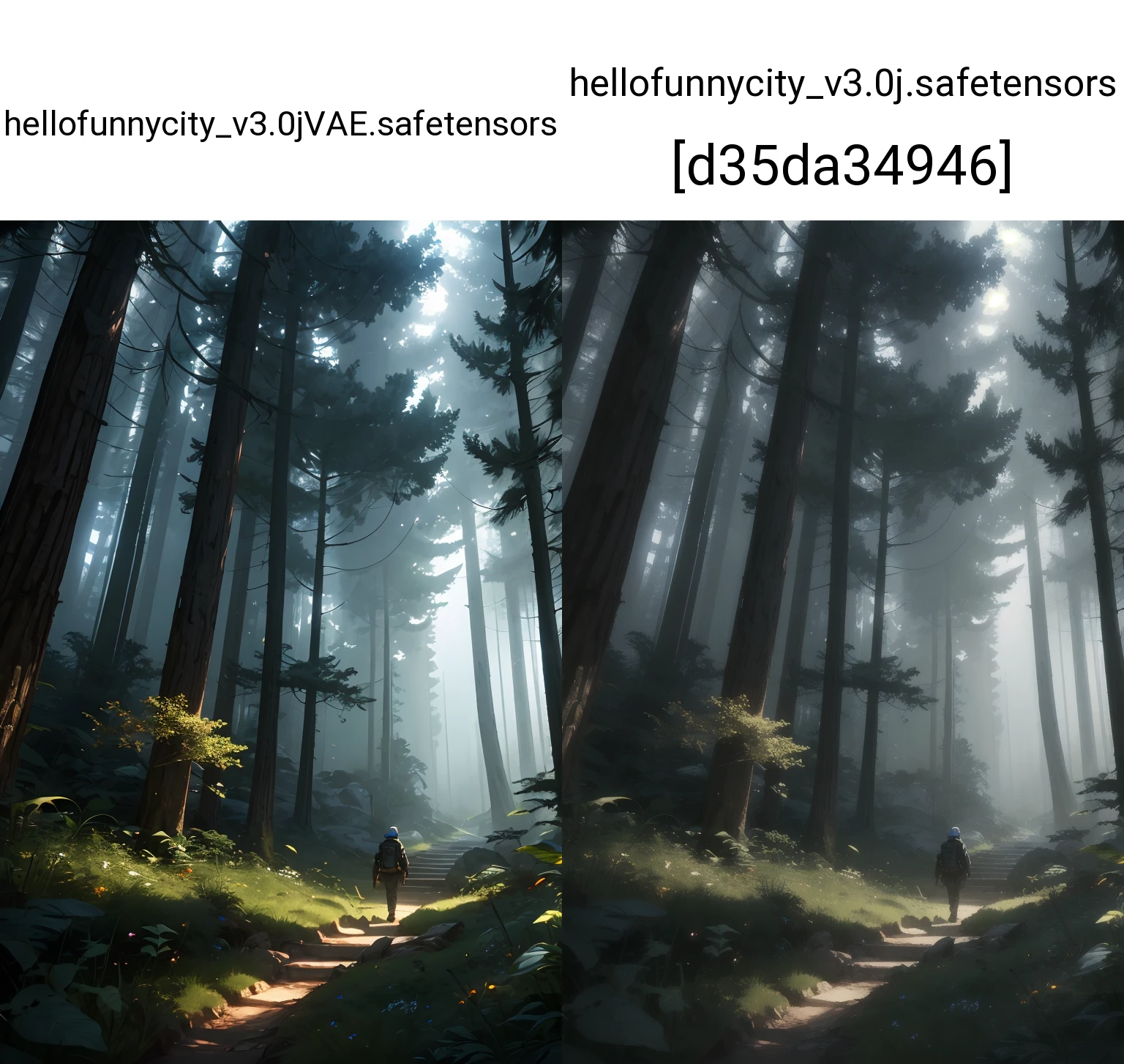explorer in deep elder growth forest intricately detailed natural volumetric lighting fantasy atmosphere,