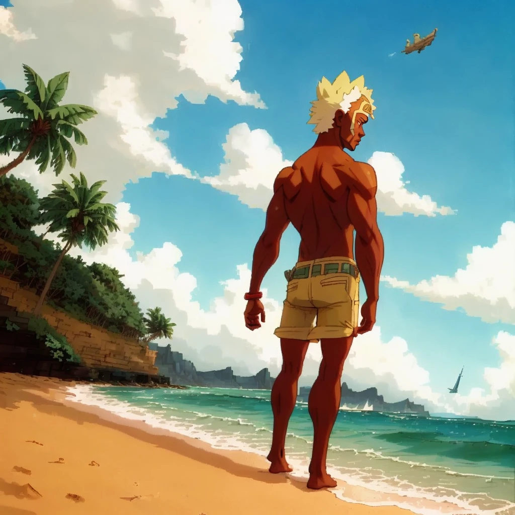 a man standing ona beach <lora:Lucha_Libre_v1-000050:1> llibrestl crisp