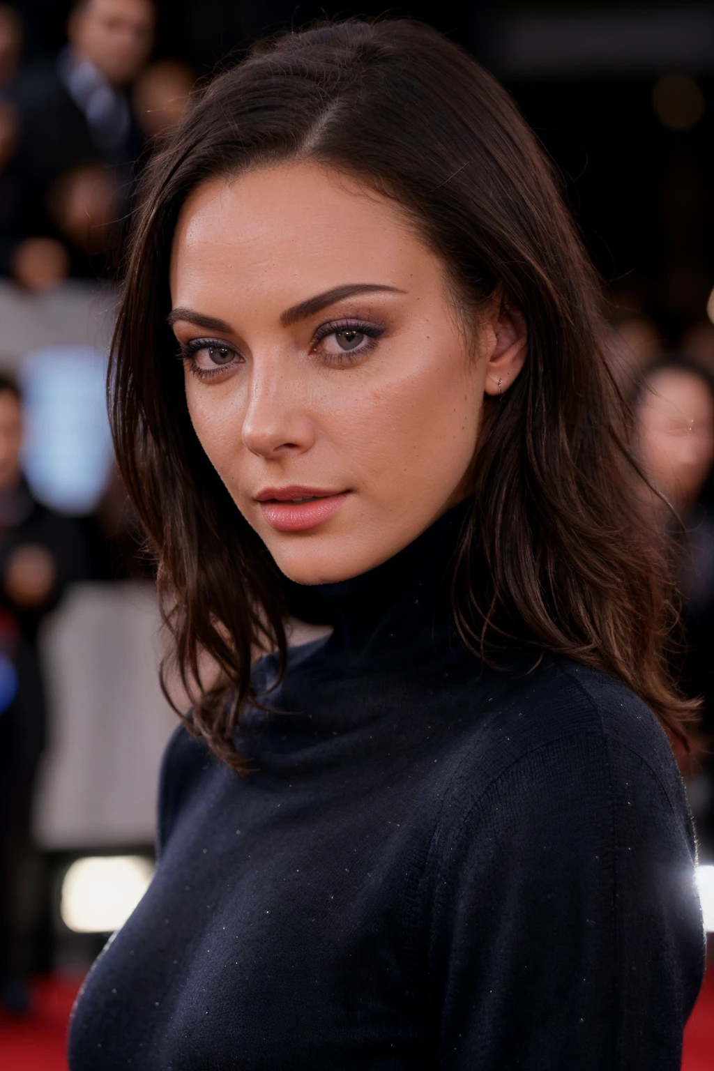 breathtaking a photo of <lora:lindsey_strutt:1>, a woman (wearing a turtleneck jumper), on a premiere event, standing on the red carpet, (focus on face:1.2), (masterpiece:1.2), (photorealistic:1.2), (bokeh), (best quality), (detailed skin:1.2), (intricate details), (8k), (HDR), (cinematic lighting), (sharp focus), (close-up:1.4), highly detailed iris . award-winning, professional, highly detailed