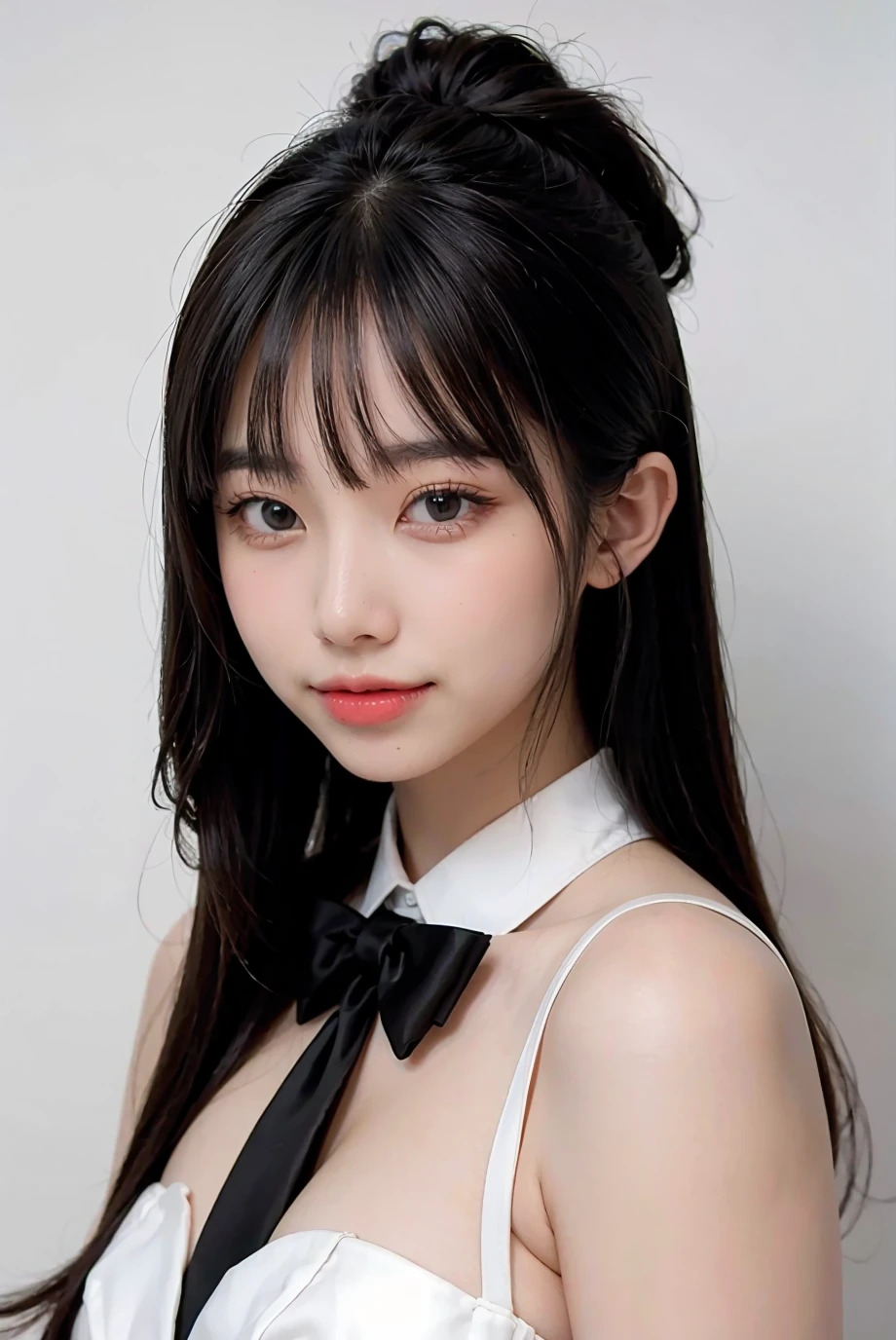 1girl, black  formal attire, white background, <lora:highsstn-04:1>