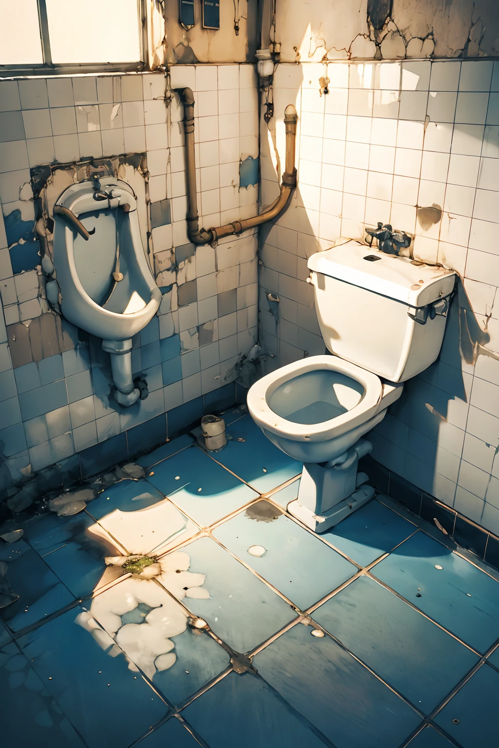 <lora:0250 dirty urinal_v2:1>,ruanyi0250,indoors,tile floor,tile wall,horror \(theme\),no humans,urinal,industrial pipe,shadow,crack,, best quality,masterpiece,highres,official art,extremely detailed cg unity 8k wallpaper